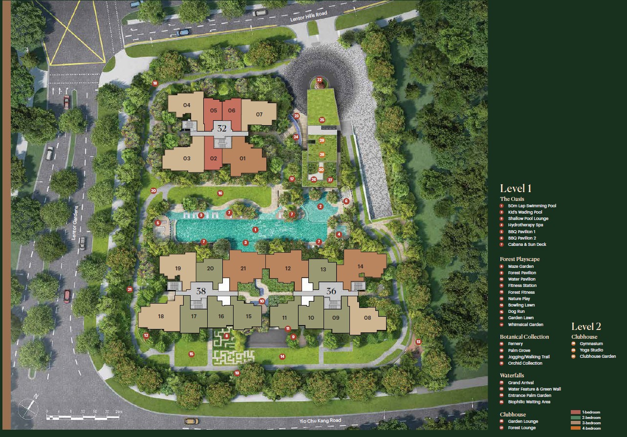 Lentoria Level 1 site plan showing The Oasis, Forest Playscape and Botanical Collection